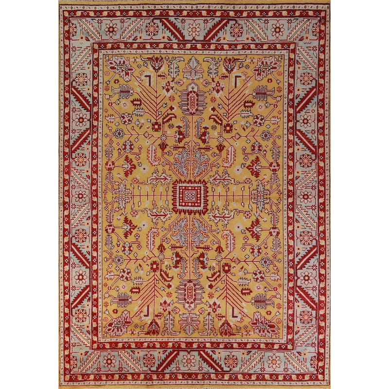 Hand Knotted Oriental 100% Wool Carpet Traditional Geometric Yellow & Gold Heriz (serapi) Area Rug - 11' 9'' X 9' 0''