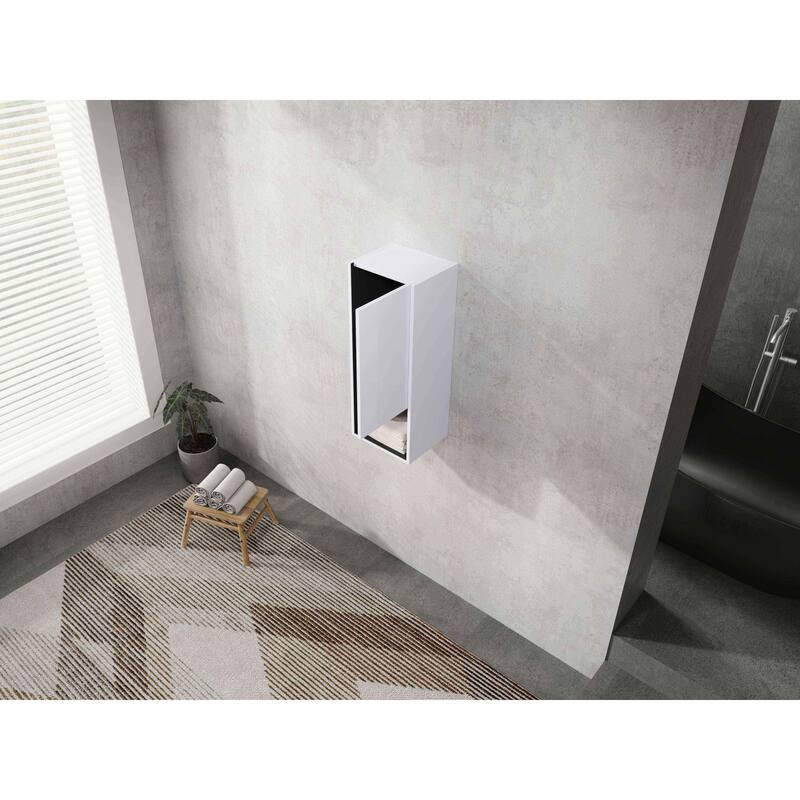 Modern Wall-Mounted Bathroom Side Cabinet with Soft-Close Doors, Floating Design, 6 Storage Compartments, 12-Inch Width