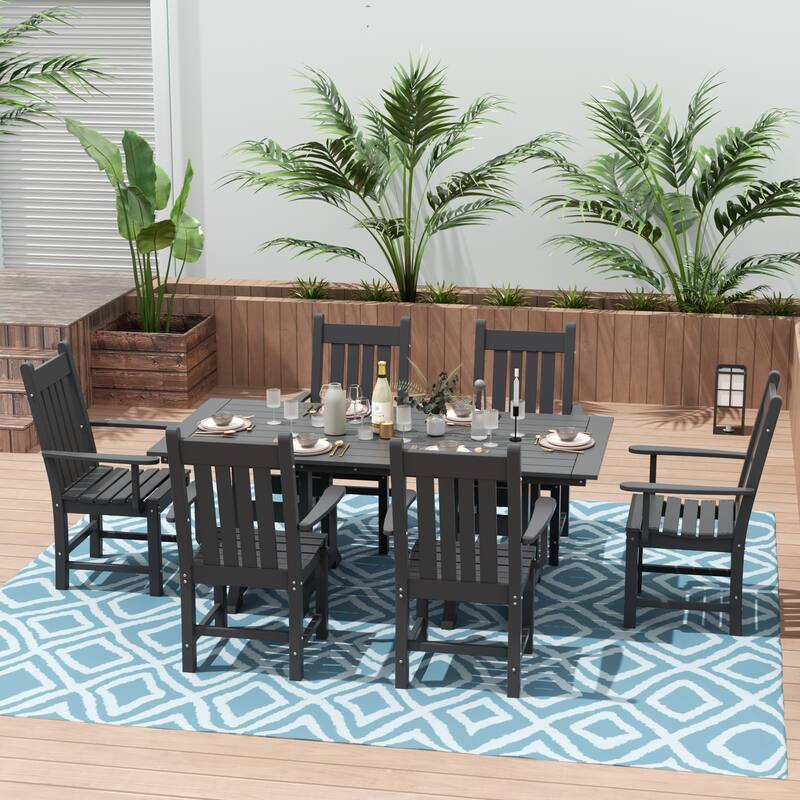 Laguna Hdpe All Weather Outdoor Patio Dining Set with Rectangle Table, Arm Chairs (7-Piece Set)