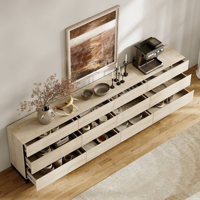 WAMPAT 3 in 1 Multifunctional Dresser with Glass Doors and 5 Drawers, Modern Chest of Drawers for Bedroom