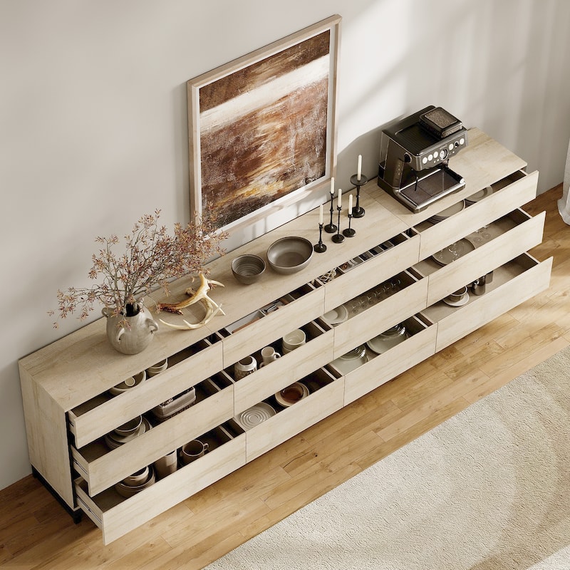 WAMPAT 3 in 1 Multifunctional Sideboard Buffet Cabinets with Glass Doors and 5 Drawers for Living Room, Kitchen