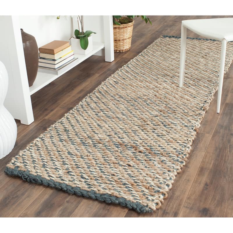 SAFAVIEH Handmade Natural Fiber Sanai Jute Rug - 2'6" x 12' Runner - Blue/Natural