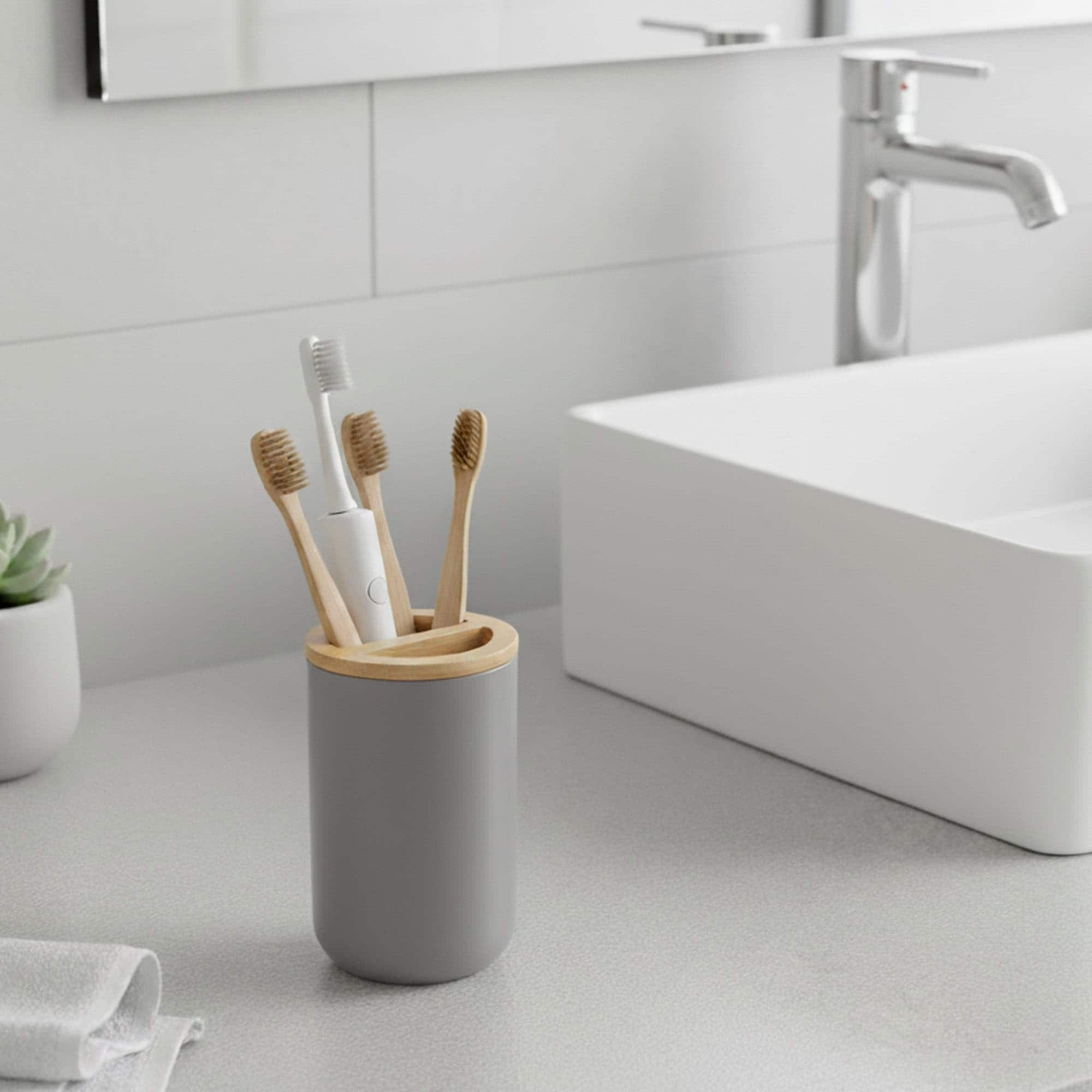 Grey Padang Bathroom Accessory Set 7-Pieces Bamboo