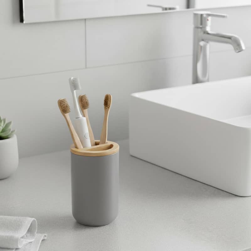 Grey Padang Bathroom Accessory Set 7-Pieces Bamboo - Toothbrush Holder Only