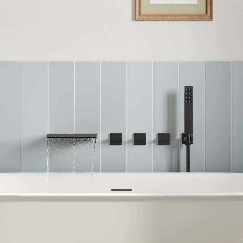 GRANDJOY Wall Mounted 3-Handle Tub Shower Faucet with Handheld Shower and Waterfall Tub Spout