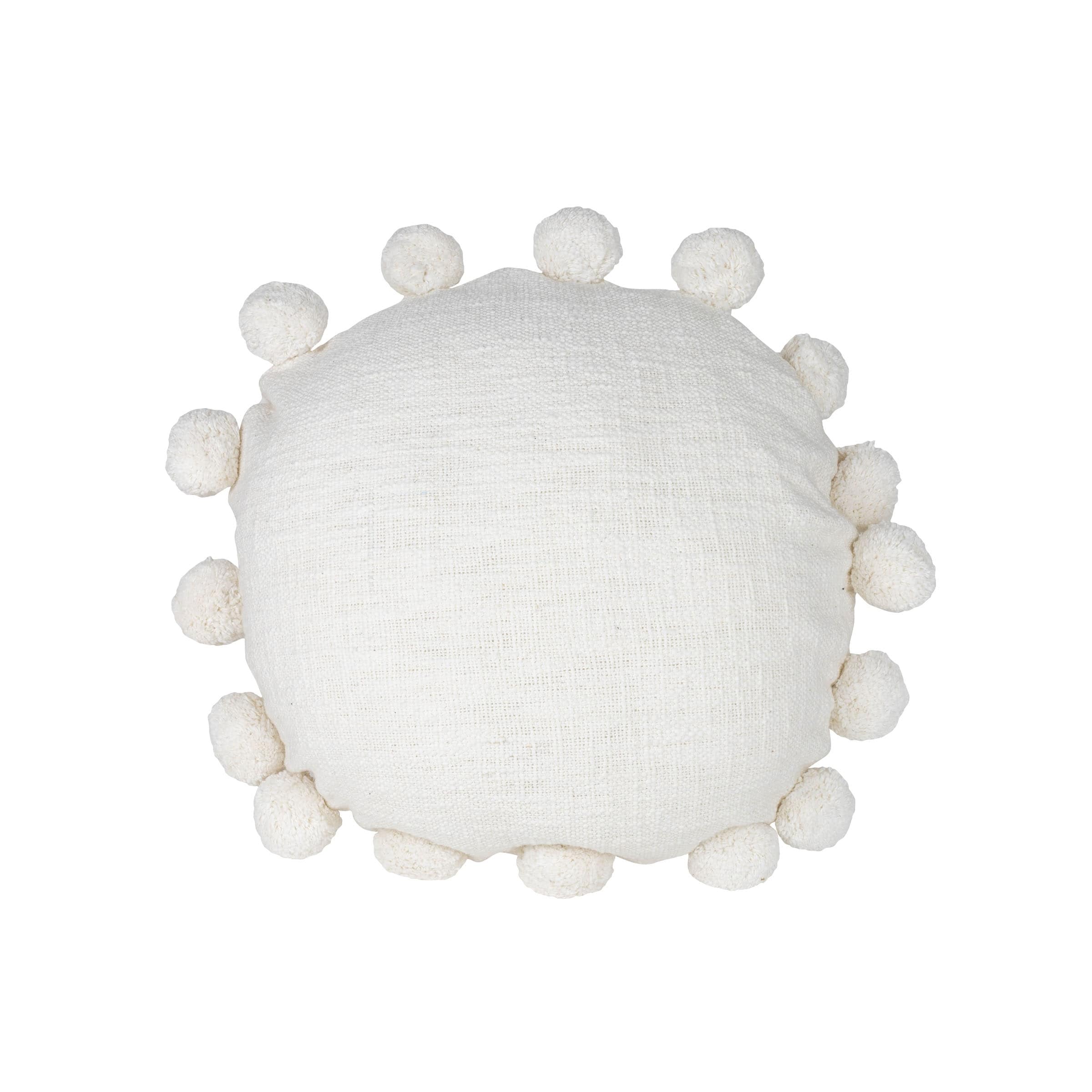 https://ak1.ostkcdn.com/images/products/is/images/direct/f45b9870ee0ad1e7270fec86b04226745755b7a9/Foreside-Home-%26-Garden-White-with-Pom-Poms-16X16-Filled-Round-Pillow.jpg