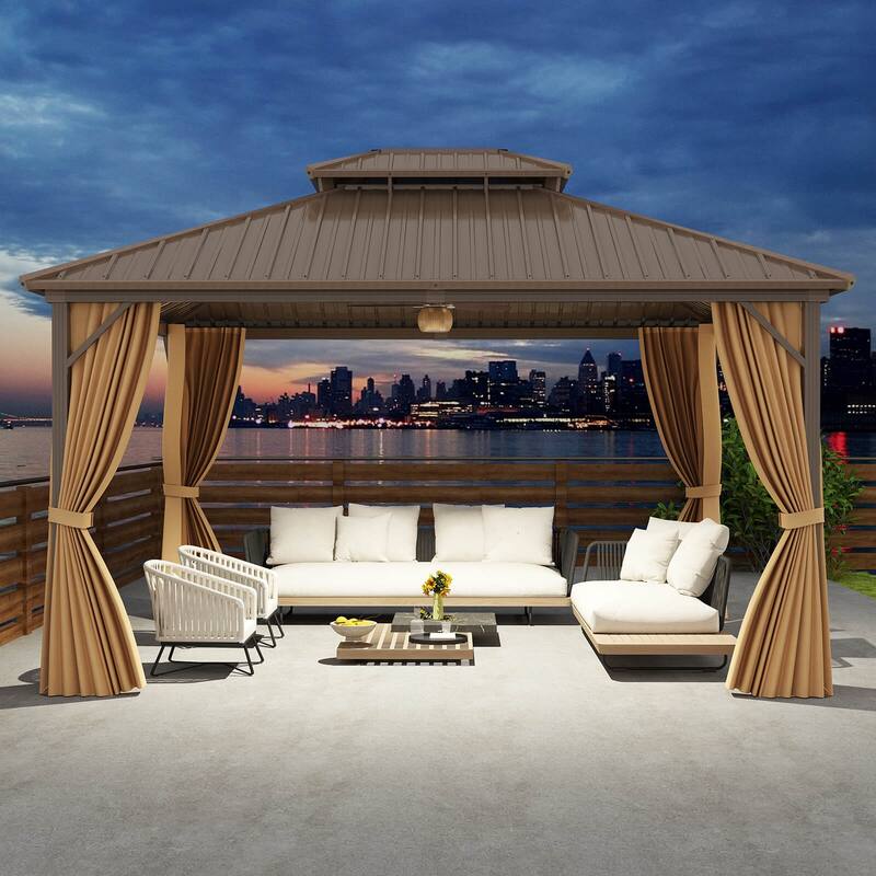 Costway 14 x 12 FT Hardtop Gazebo Aluminum Frame Permanent Pavilion - Brown, Black - See Details