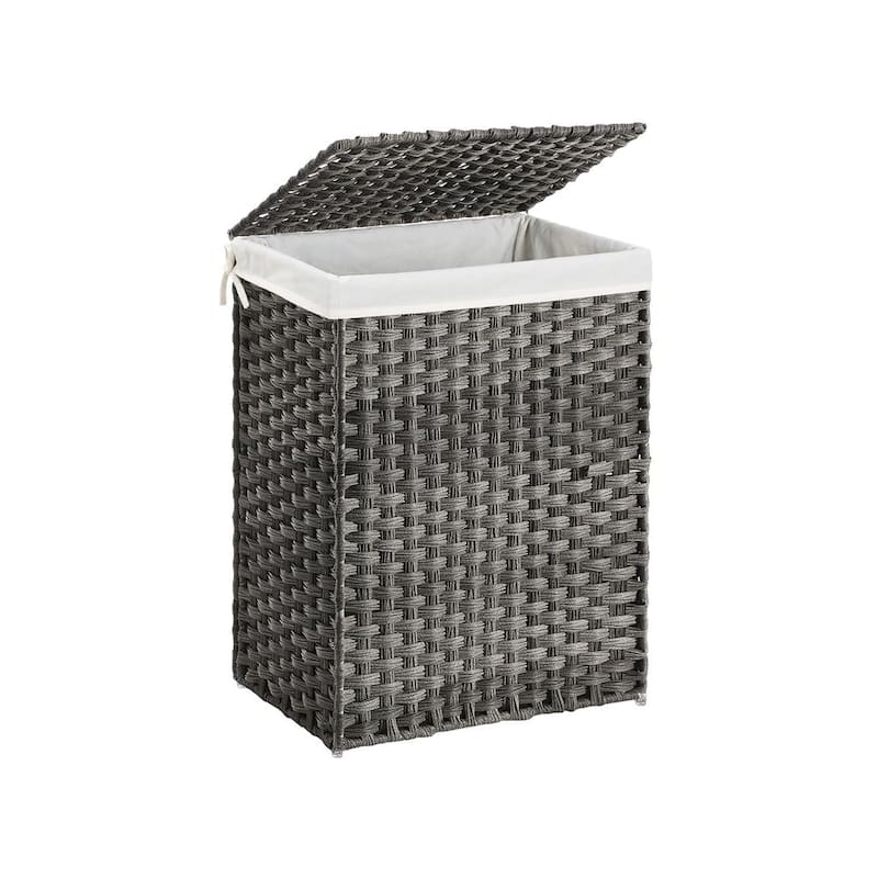 23.8 Gallon Grey Space-Saving Portable Laundry Basket with Lid and Removable Cotton Liner - 18.1“L x 13“W x 23.6“H - Grey