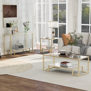 WOODEN SHINE Modern Coffee Table Set Of 2, Piece Stacking Tea Table Luxury Sofa Center Table Marble Look With Metal Perfect For Living Room Bedroom