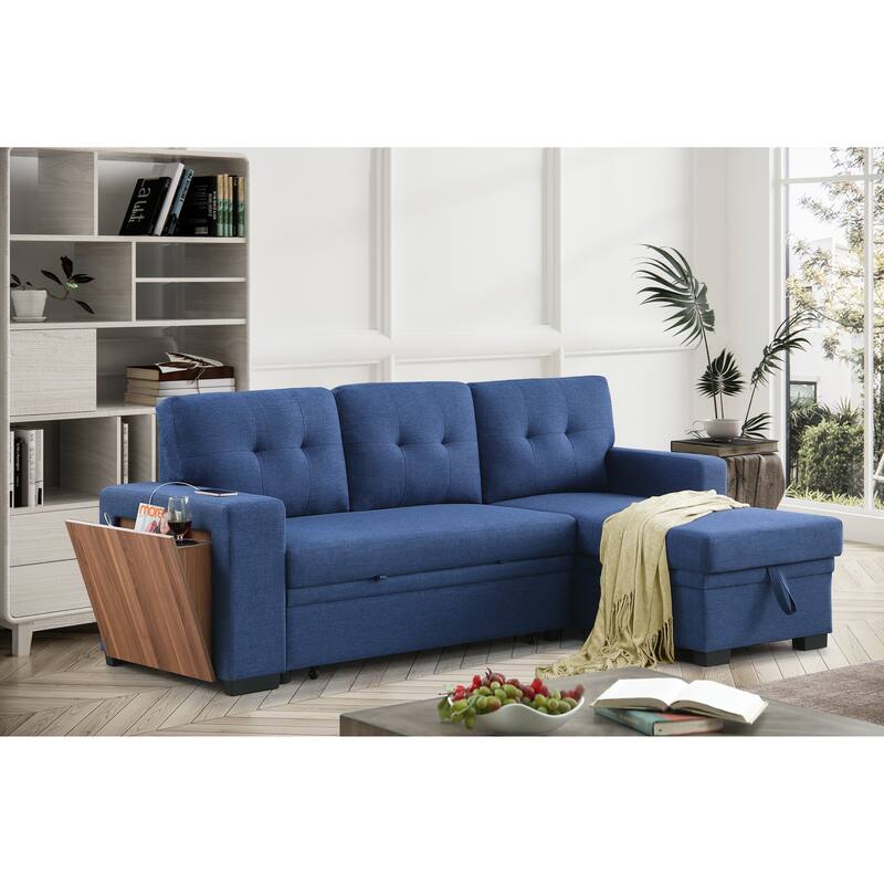 Blue Linen 3-Piece Upholstered Sectional Sofa