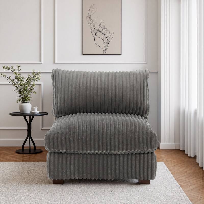33" W Plush Corduroy Armless Chair Sectional Module with Pillows