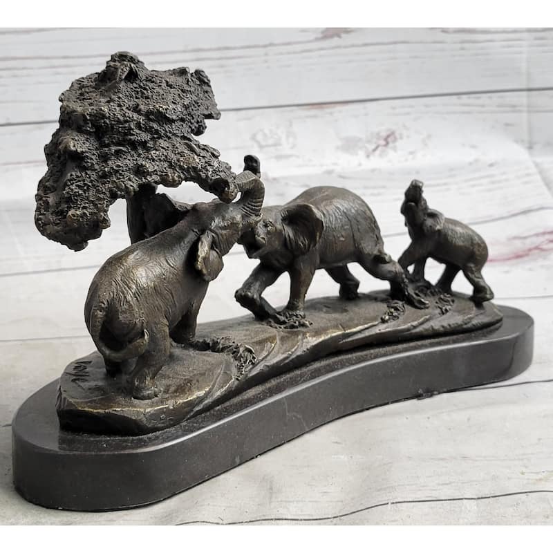 Imitative Elephant Family On The African Savannah Bronze Metal Statue Sculpture Decor Art
