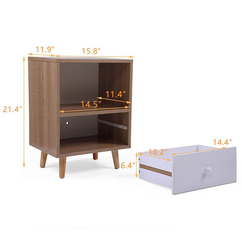 Modern Nightstand with Drawer and Shelf,Set of 2