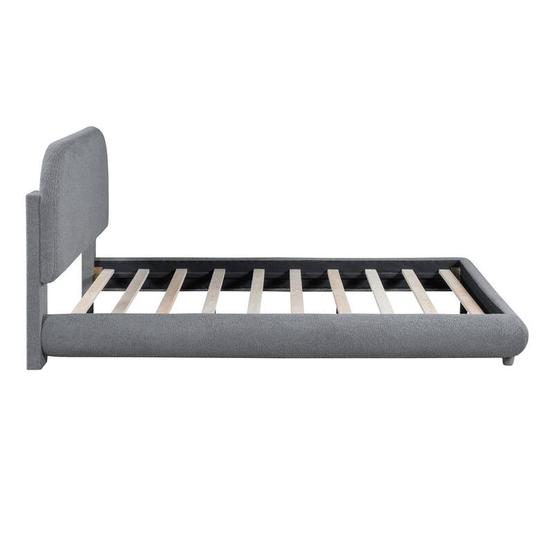 Teddy Fleece Upholstered Platform Bed with Thick Fabric & Solid Wood Slat Support Low Profile Panel Bed Frame