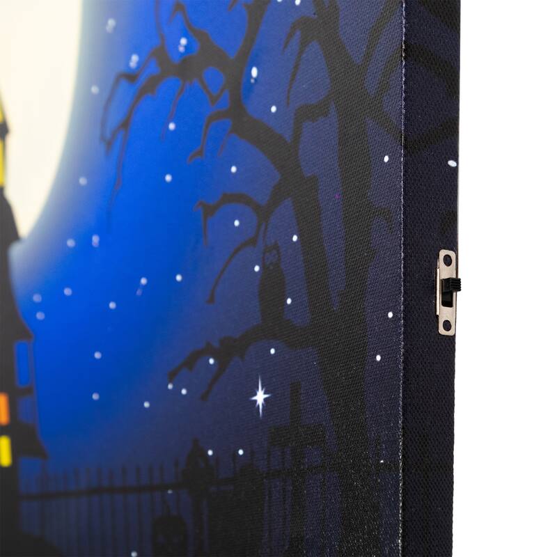 Fiber Optic LED Witch in the Moon Halloween Canvas Art 12" x 15.75"