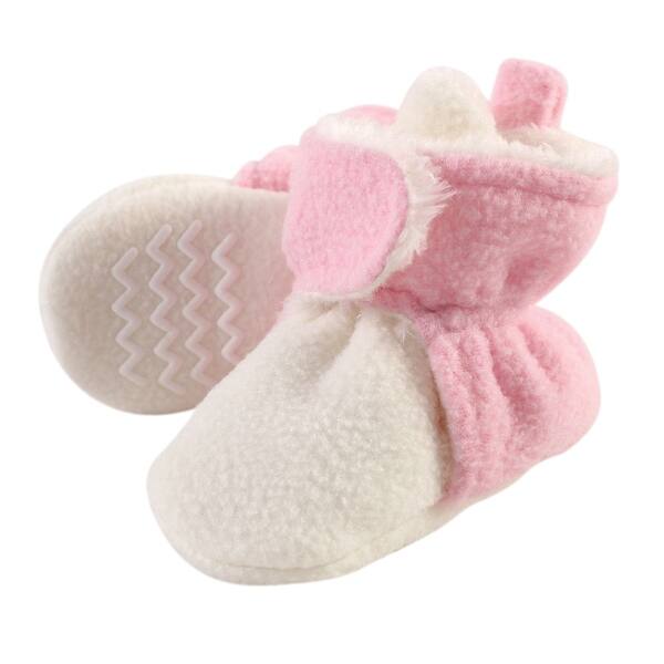 slide 1 of 1, Hudson Baby Infant Girl Cozy Fleece and Faux Shearling Booties, Light Pink Cream Light Pink Cream - 0-6 Months