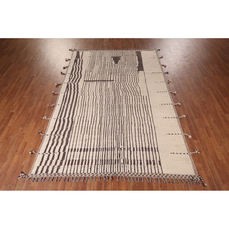 Striped Moroccan Area Rug Hand-Knotted Wool Carpet - 6'9"x 10'2"