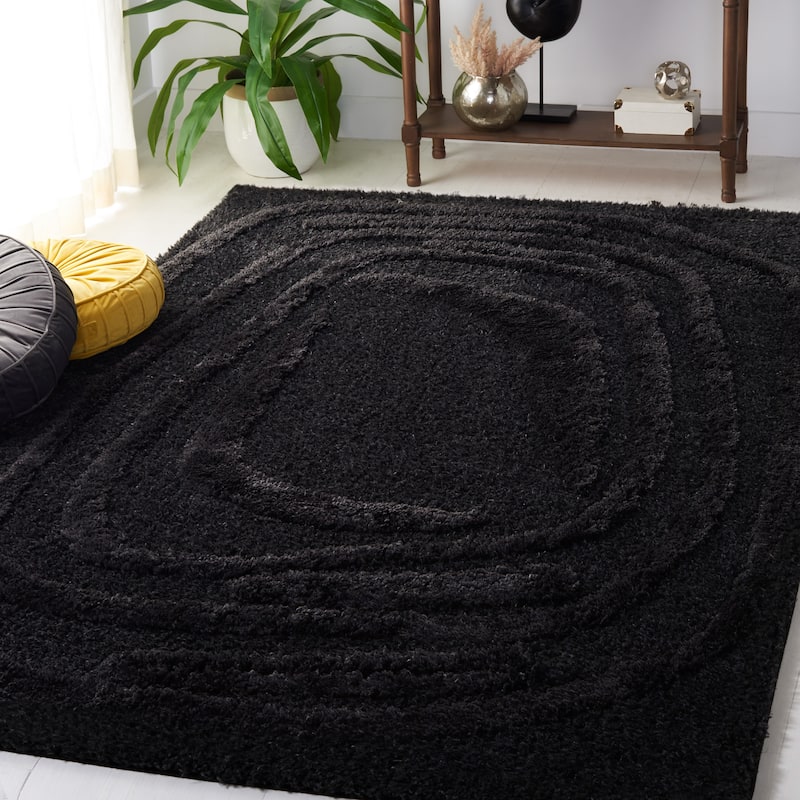 SAFAVIEH Hi-Lo Shag Moira Modern 1.6-inch Thick Rug - 5'3" x 7'6" - Black