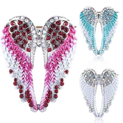 Women Rhinestone Inlaid Angel Wing Brooch Pin Cardigan Scarf Corsage Badge Decor