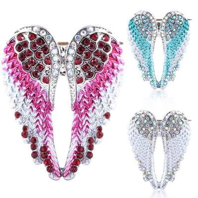 Women Rhinestone Inlaid Angel Wing Brooch Pin Cardigan Scarf Corsage Badge Decor