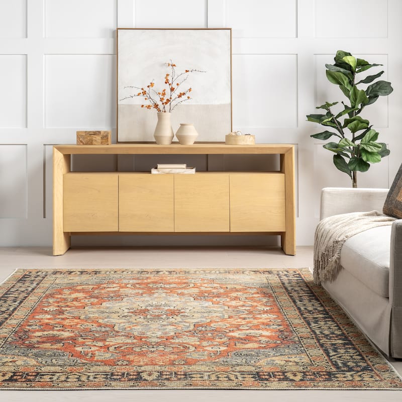 Nuloom Esmeralda SpinClean Distressed Medallion Area Rug