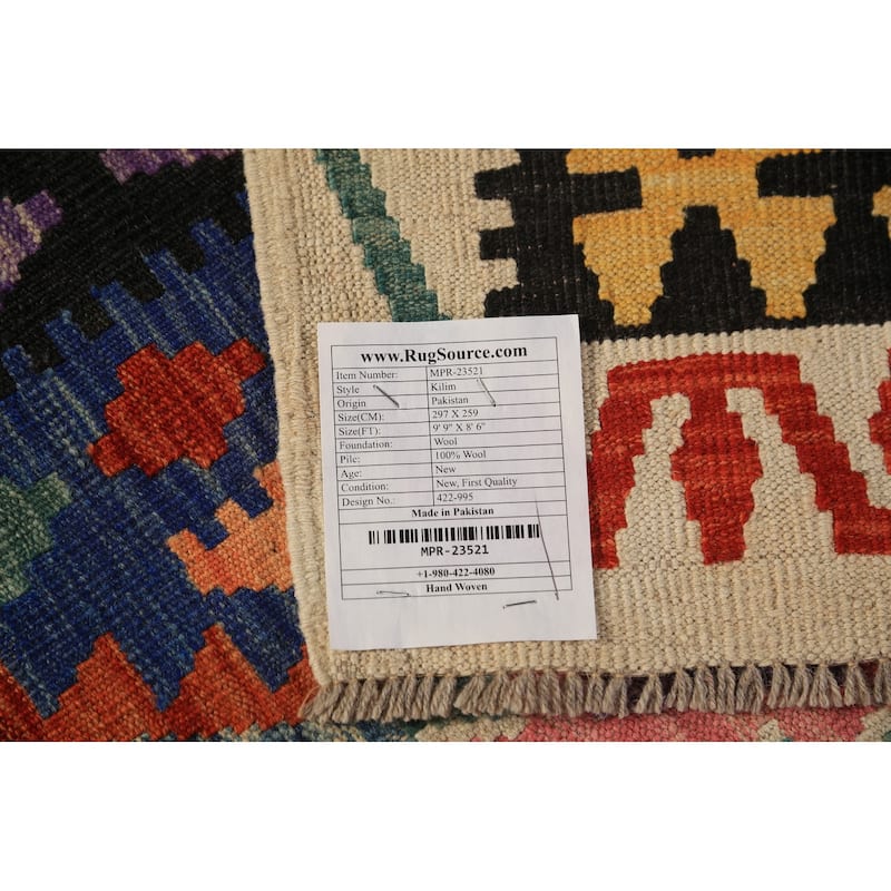 All-Over Kilim Oriental Area Rug Hand-Woven Wool Carpet - 8'5"x 9'9"