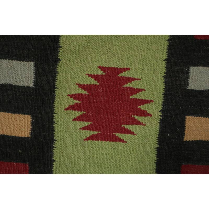 Hand Woven Oriental 100% Wool Carpet Southwestern Tribal Green Kilim Area Rug - 13' 4'' X 8' 5''
