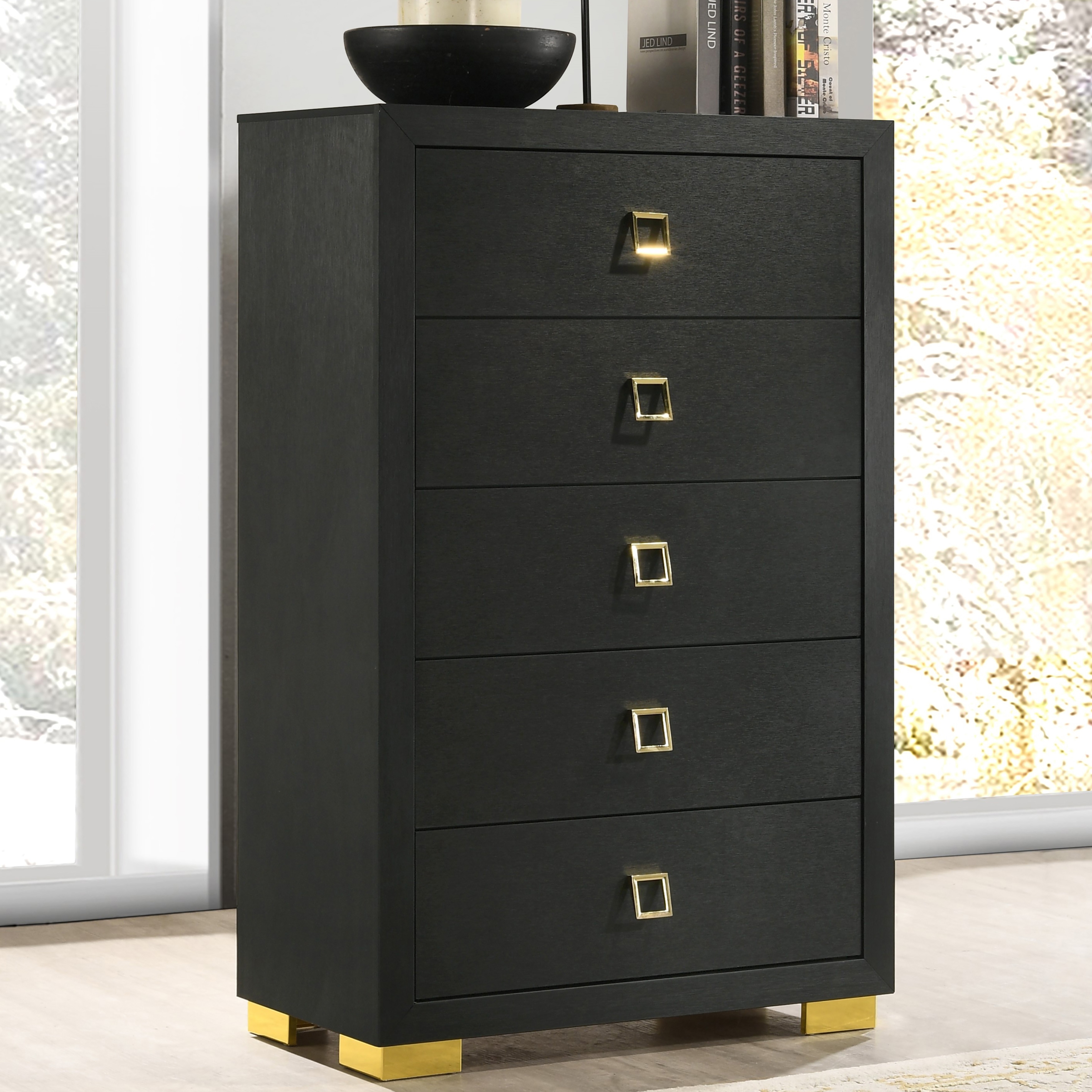Furniture of America Nittely Modern Black 5-Drawer Chest