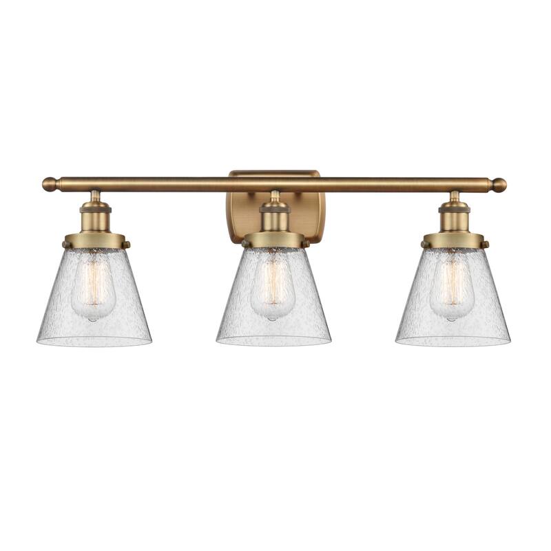 Innovations Lighting 916-3W-11-26 Cone Vanity Cone 3 Light 26" Wide - Brushed Brass / Seedy