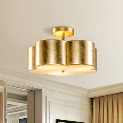 15.4" Distressed Gold 3-Light Flower Semi-Flush Mount Ceiling Light