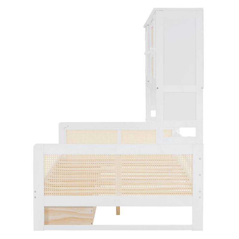 Modern Full Size Wood Daybed Storage Platform Bed Frame with All-in-One Cabinet, 2 Drawers and Shelf