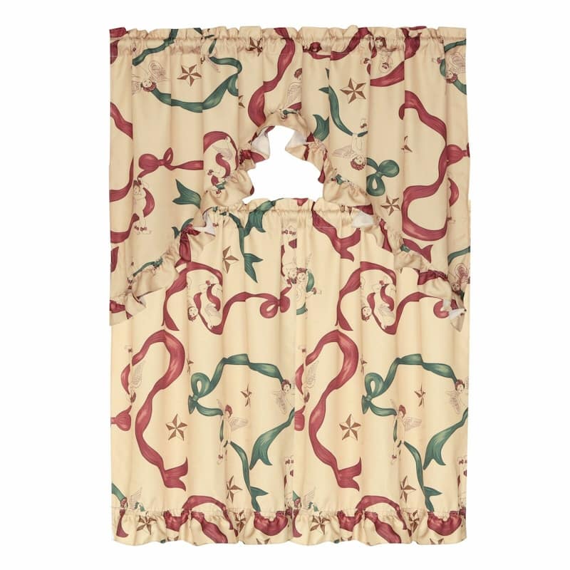 3 PC Ruffled Swag Valance & Tiers Christmas Decorative Kitchen Curtain Set