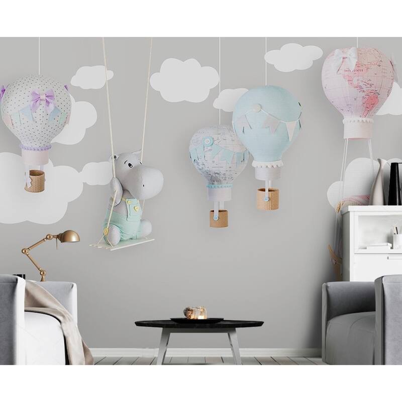GK Wall Design Teddy Bear Child Map Hot Air Balloon Removable Wallpaper