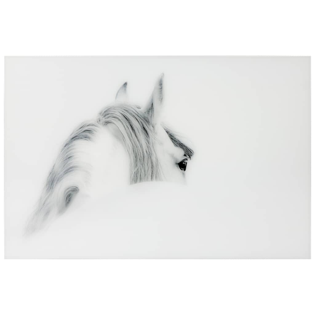 "Blanco Mare Horse" Frameless Free Floating Tempered Glass Panel Graphic Wall Art