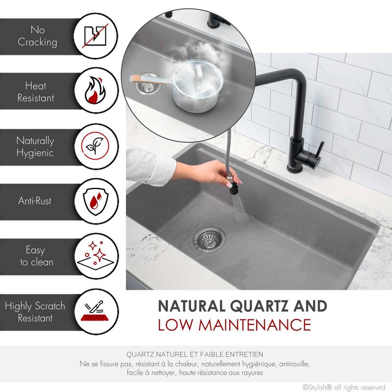 STYLISH Dual Mount 28" Single Bowl Composite Granite Kitchen Sink - 28" x 18" x 9.5"