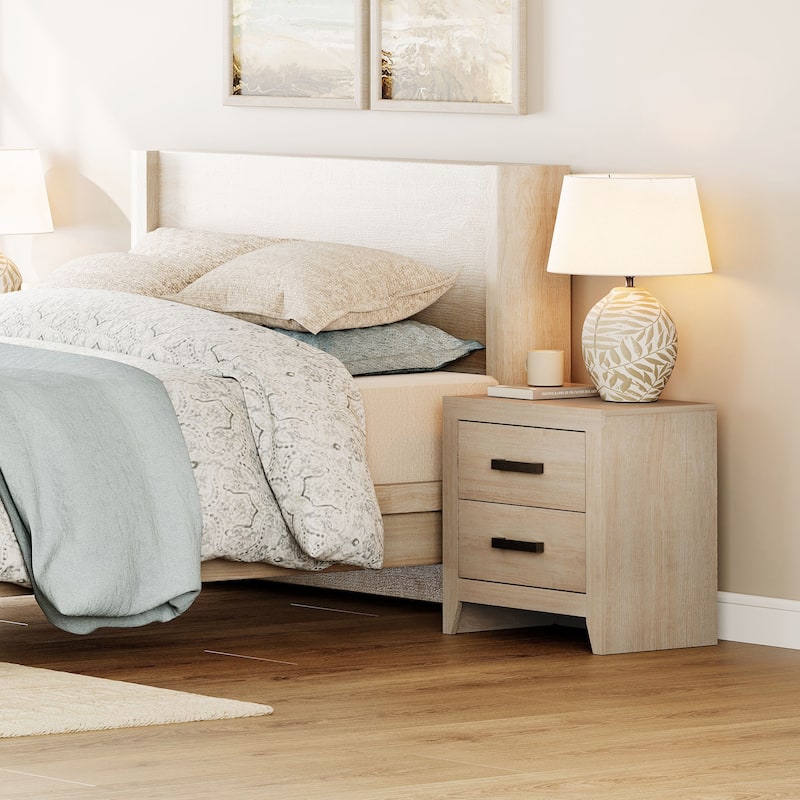 WAMPAT Farmhouse Nightstand with Dual Drawers - Rustic Brown