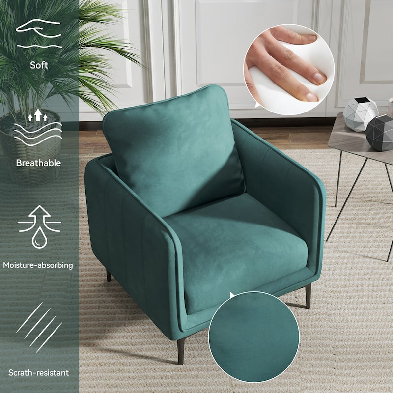 Nora Modern Velvet Accent Chair for Bedroom with Metal Legs