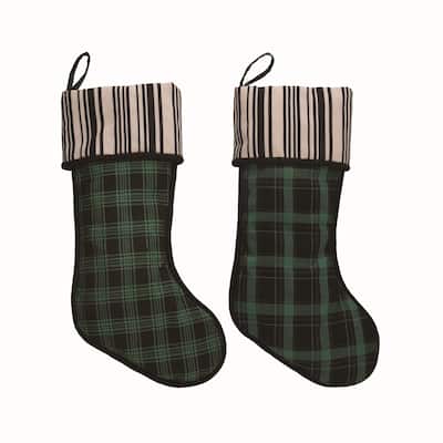 Transpac Fabric Plaid Stocking Set of 2 Christmas Home Decorations