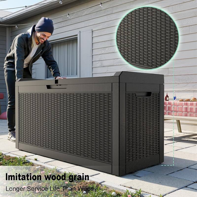 60-gallon outdoor storage resin deck case, weather-resistant and lockable (black)