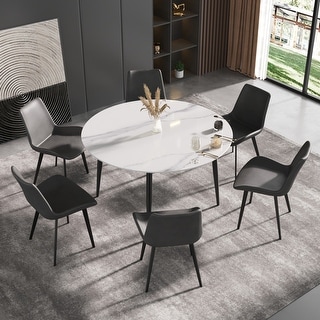 Round Marble Dining Table, Sintered Stone Table Top with Metal Legs ...
