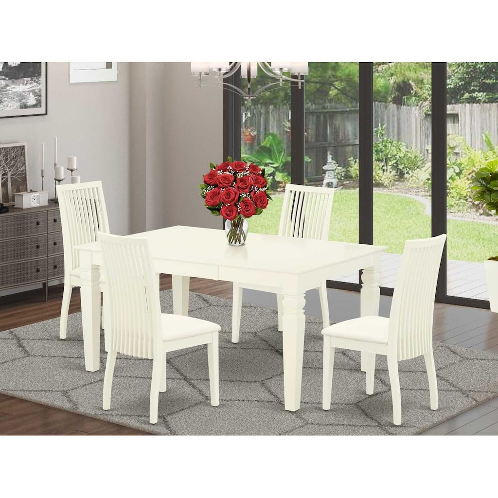 HomeStock 5-Piece Rectangle Buttermilk & Cherry Finish Solid Wood Top Dining table with 4 Chairs with Butterfly Leaf