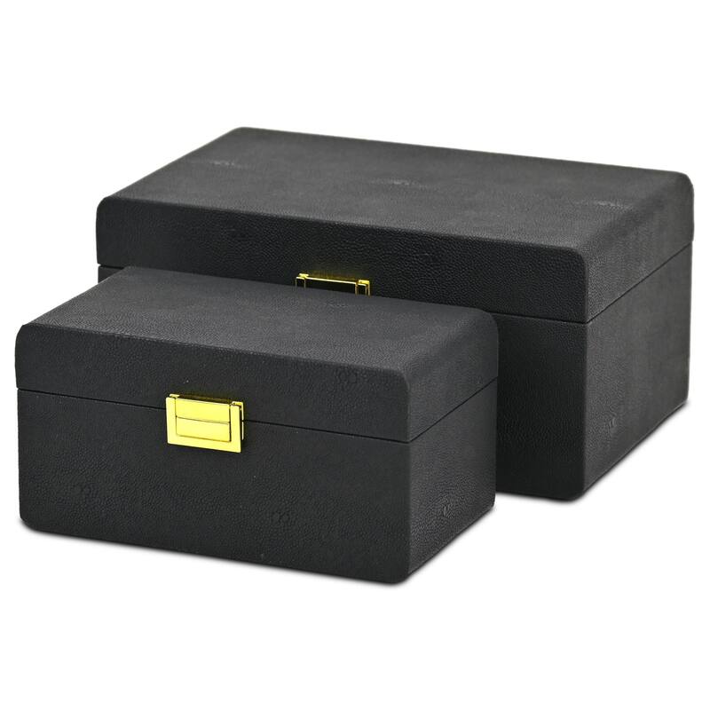 Shagreen Retangular Nesting Boxes with Handles - 10.25" - Black - Set of 2