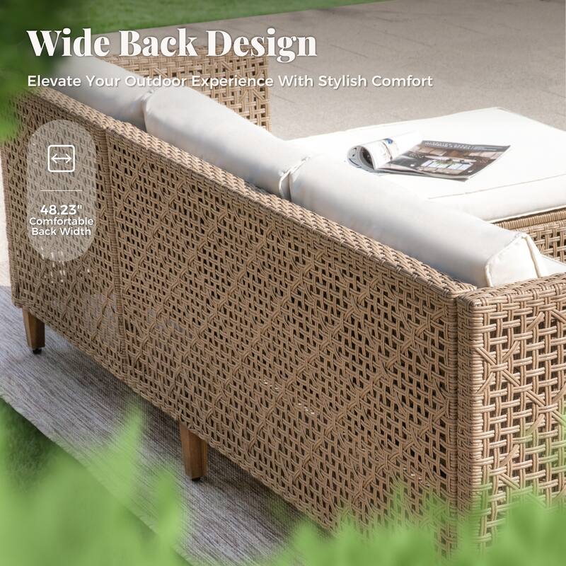 MAISON ARTS 3pc Outdoor Patio Bohemian Wicker Rattan Conversation Set with Coffee Table