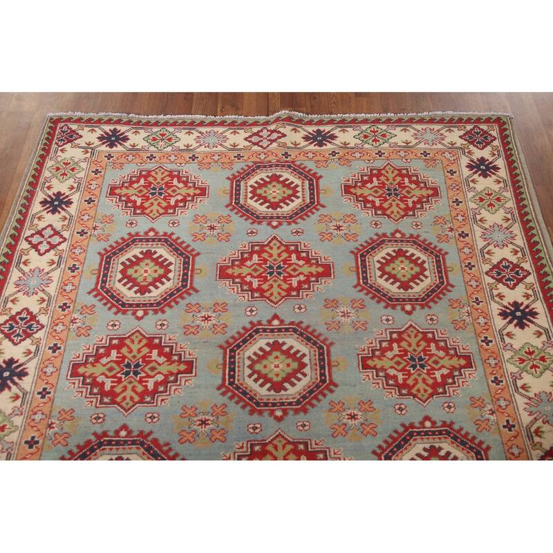 Light Blue Kazak Rug Hand-Knotted Wool Carpet - 4'11" x 6'6"
