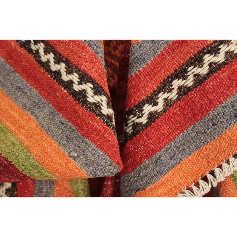 Hand Woven Oriental 100% Wool Carpet Southwestern Tribal Oranges & Rust Kilim Area Rug - 10' 2'' X 5' 6''