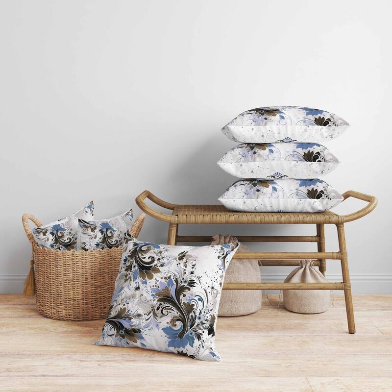 Motif Whirlwinds Faux Suede Reversible Throw Pillow White and Blue