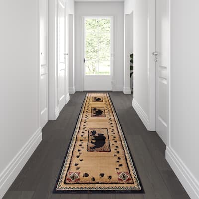 Rustic Lodge Style Wandering Bear and Cub Area Rug - 2' x 10'
