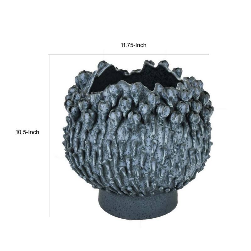 12 Inch Decorative Bowl with Drop Accents, Modern Style, Blue Ceramic