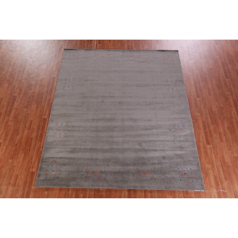 Hand Knotted Oriental 100% Wool Carpet Tribal Tribal Greys & Charcoal Gabbeh Area Rug - 10' 1'' X 8' 5''