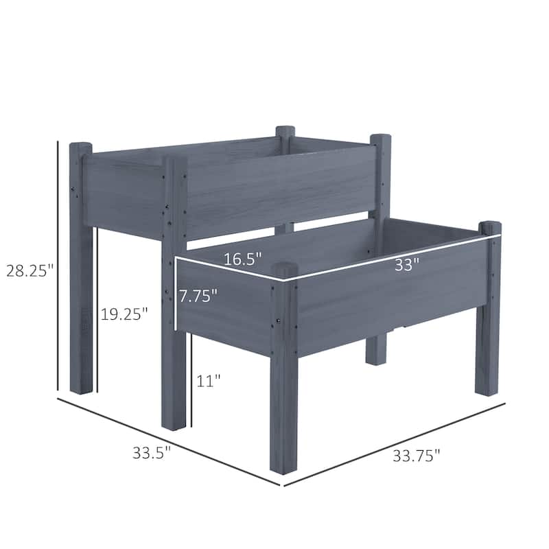 Outsunny 34" x 34" x 28" 2-Tier Raised Garden Bed Wooden Outdoor Planter Box for Backyard